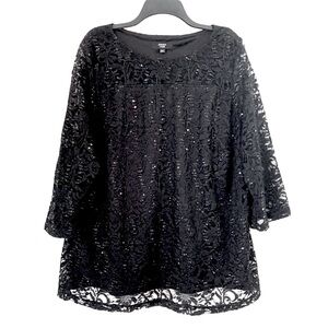 Joanna Hope Black Lace Sequin Cocktail Top